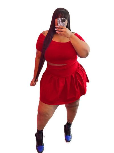 Liela izmēra sieviešu apģērbi vasaras seksīgi tērpi uz pleciem un mini svārku komplekts divdaļīgs vairumtirdzniecība lielapjoma piegāde