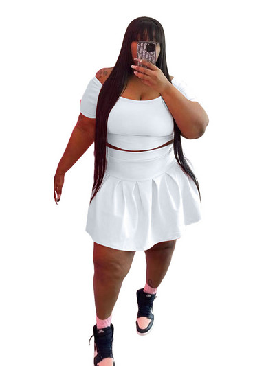 Liela izmēra sieviešu apģērbi vasaras seksīgi tērpi uz pleciem un mini svārku komplekts divdaļīgs vairumtirdzniecība lielapjoma piegāde