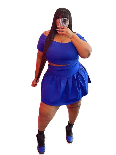 Liela izmēra sieviešu apģērbi vasaras seksīgi tērpi uz pleciem un mini svārku komplekts divdaļīgs vairumtirdzniecība lielapjoma piegāde