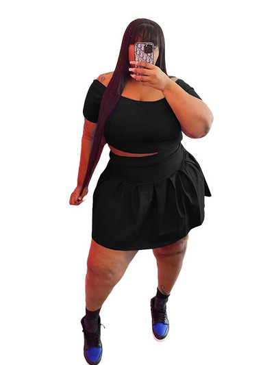 Liela izmēra sieviešu apģērbi vasaras seksīgi tērpi uz pleciem un mini svārku komplekts divdaļīgs vairumtirdzniecība lielapjoma piegāde