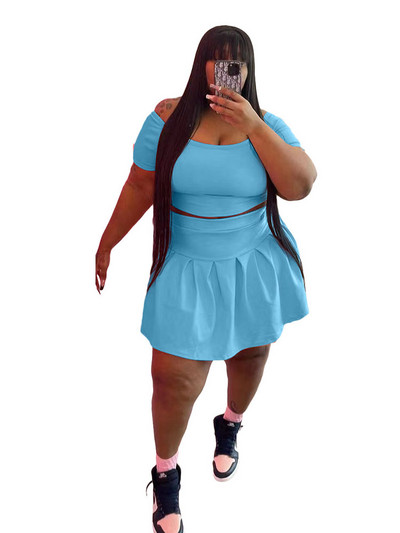 Liela izmēra sieviešu apģērbi vasaras seksīgi tērpi uz pleciem un mini svārku komplekts divdaļīgs vairumtirdzniecība lielapjoma piegāde