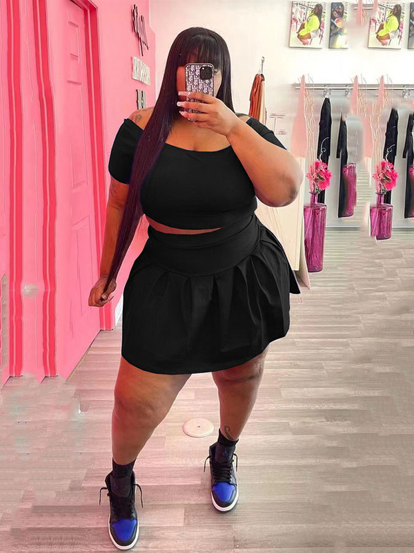 Liela izmēra sieviešu apģērbi vasaras seksīgi tērpi uz pleciem un mini svārku komplekts divdaļīgs vairumtirdzniecība lielapjoma piegāde