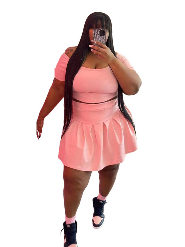 Liela izmēra sieviešu apģērbi vasaras seksīgi tērpi uz pleciem un mini svārku komplekts divdaļīgs vairumtirdzniecība lielapjoma piegāde