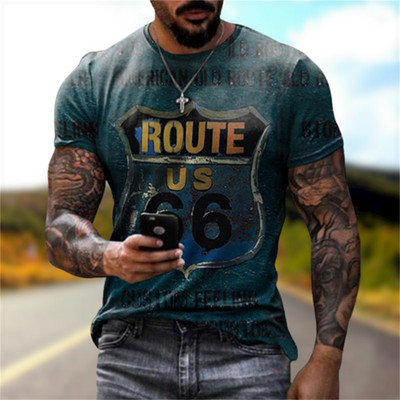 Nyári új, nagy méretű férfi pólók Vintage laza ruházat rövid divat Amerika 66-os út nyomtatott betűk A piros lélegző