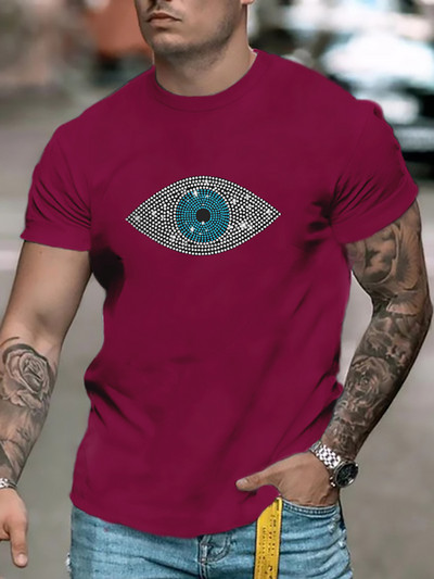 Augstas kvalitātes modes vīriešu apģērbi Lielizmēra T-krekls y2k Eye Rhinestone Designer Topi ar īsām piedurknēm Moto Casual Street T-krekls Jauns