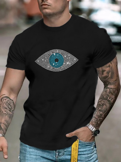 Augstas kvalitātes modes vīriešu apģērbi Lielizmēra T-krekls y2k Eye Rhinestone Designer Topi ar īsām piedurknēm Moto Casual Street T-krekls Jauns