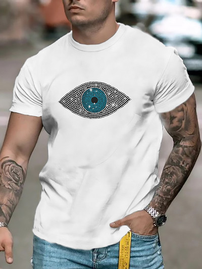 Augstas kvalitātes modes vīriešu apģērbi Lielizmēra T-krekls y2k Eye Rhinestone Designer Topi ar īsām piedurknēm Moto Casual Street T-krekls Jauns