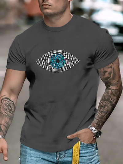 Augstas kvalitātes modes vīriešu apģērbi Lielizmēra T-krekls y2k Eye Rhinestone Designer Topi ar īsām piedurknēm Moto Casual Street T-krekls Jauns