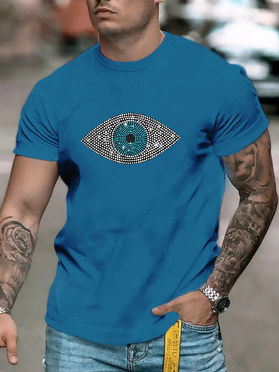 Augstas kvalitātes modes vīriešu apģērbi Lielizmēra T-krekls y2k Eye Rhinestone Designer Topi ar īsām piedurknēm Moto Casual Street T-krekls Jauns