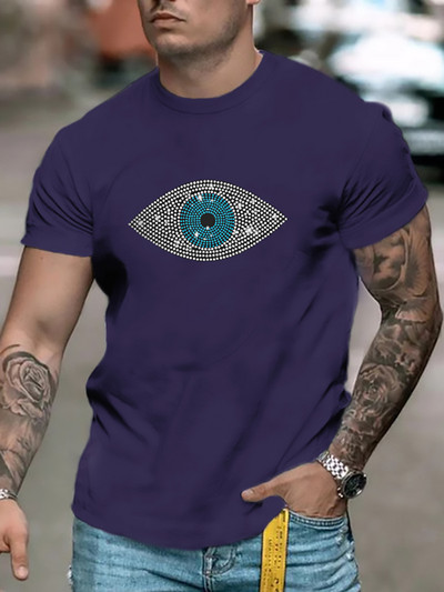 Augstas kvalitātes modes vīriešu apģērbi Lielizmēra T-krekls y2k Eye Rhinestone Designer Topi ar īsām piedurknēm Moto Casual Street T-krekls Jauns