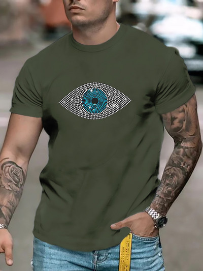 Augstas kvalitātes modes vīriešu apģērbi Lielizmēra T-krekls y2k Eye Rhinestone Designer Topi ar īsām piedurknēm Moto Casual Street T-krekls Jauns