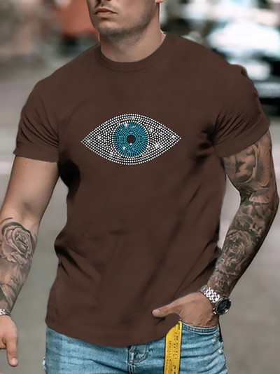 Augstas kvalitātes modes vīriešu apģērbi Lielizmēra T-krekls y2k Eye Rhinestone Designer Topi ar īsām piedurknēm Moto Casual Street T-krekls Jauns