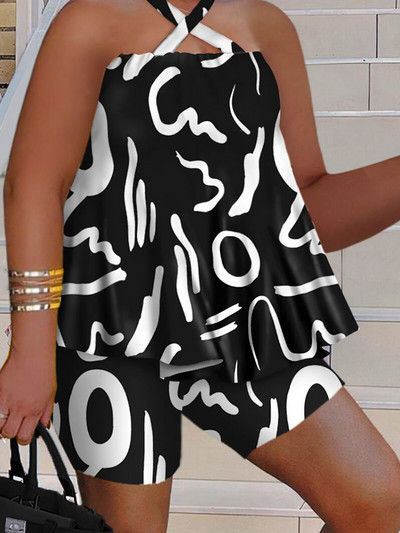 Divdaļīgs sieviešu komplekts ar kakla augšpusi un šorti Sexy Liela izmēra vasaras uzvalks Jauns atbilstošos komplektos Vairumtirdzniecība Dropshipping