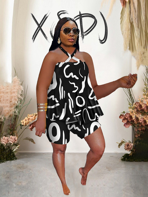 Divdaļīgs sieviešu komplekts ar kakla augšpusi un šorti Sexy Liela izmēra vasaras uzvalks Jauns atbilstošos komplektos Vairumtirdzniecība Dropshipping