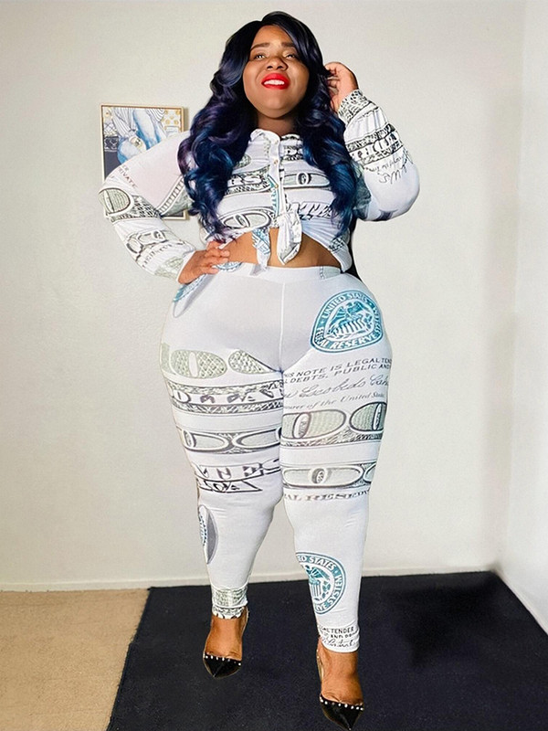 Liela izmēra apģērbi, seksīgi 2 daļiņu komplekti, sieviešu tērpi, krekls ar garām piedurknēm un bikses.