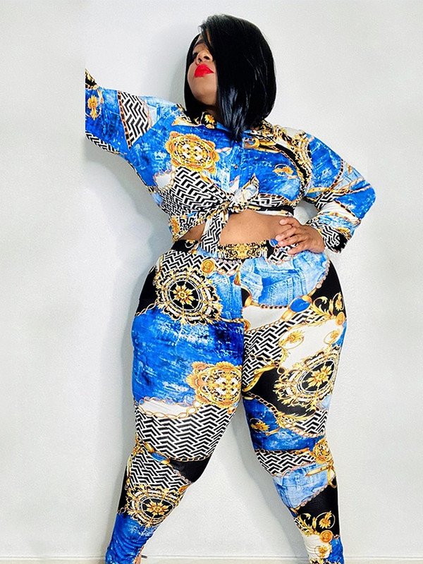 Liela izmēra apģērbi, seksīgi 2 daļiņu komplekti, sieviešu tērpi, krekls ar garām piedurknēm un bikses.