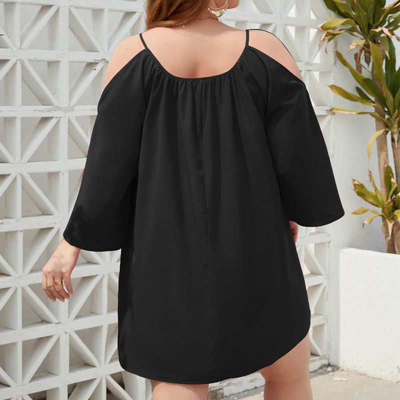 Liela izmēra sieviešu apģērbi, ikdienas apģērbi ar dalītiem burbuļiem, ar trīs ceturtdaļām piedurknēm, apaļš kakls vienkrāsainas, maigas pulovera A-līnijas minikleitas