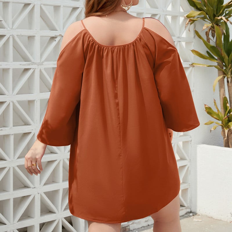 Liela izmēra sieviešu apģērbi, ikdienas apģērbi ar dalītiem burbuļiem, ar trīs ceturtdaļām piedurknēm, apaļš kakls vienkrāsainas, maigas pulovera A-līnijas minikleitas