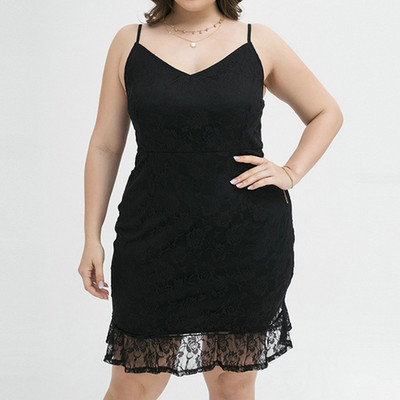 Seksīga kleita ar V veida kakla izgriezumu lielizmēra vasaras sieviešu apģērbi Eleganti raibveida mežģīņu kleitas bez piedurknēm, mazas, melnas, A-līnijas