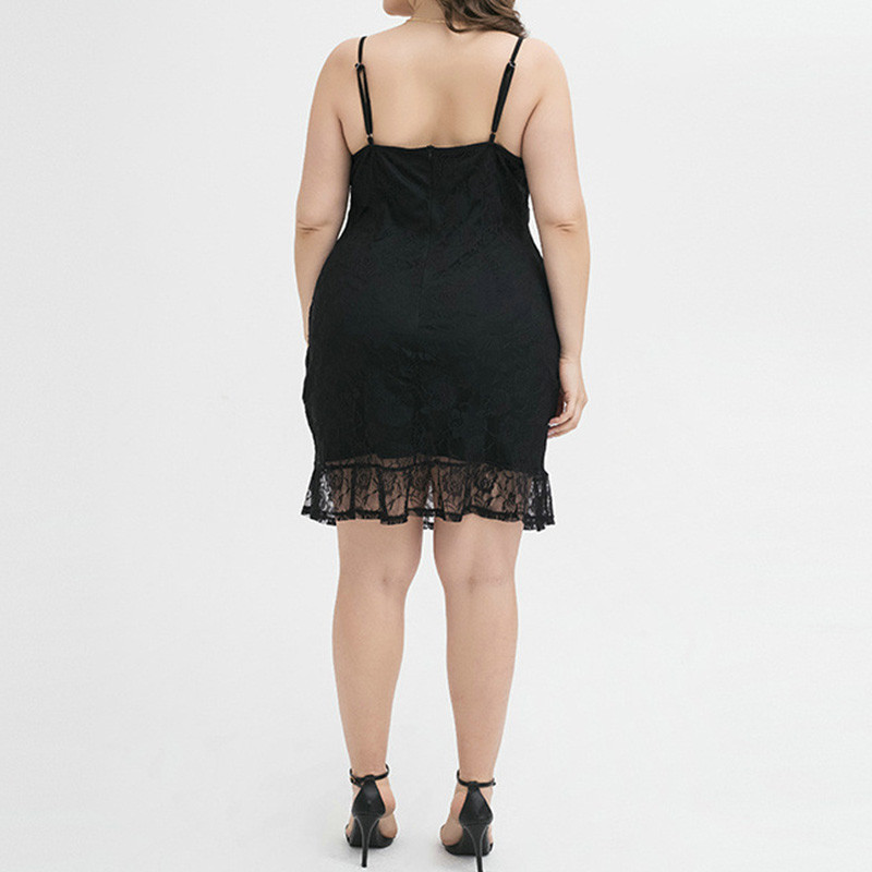 Seksīga kleita ar V veida kakla izgriezumu lielizmēra vasaras sieviešu apģērbi Eleganti raibveida mežģīņu kleitas bez piedurknēm, mazas, melnas, A-līnijas