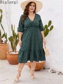 Liela izmēra seksīga vasaras punktveida sieviešu kokvilnas kleita ar augstu vidukli, 2023. gada jauna, brīva sieviešu sieviešu kleita ar volāniem