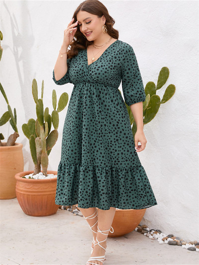 Liela izmēra seksīga vasaras punktveida sieviešu kokvilnas kleita ar augstu vidukli, 2023. gada jauna, brīva sieviešu sieviešu kleita ar volāniem