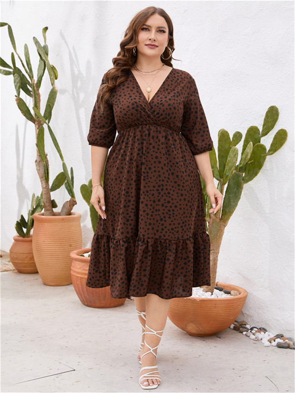 Liela izmēra seksīga vasaras punktveida sieviešu kokvilnas kleita ar augstu vidukli, 2023. gada jauna, brīva sieviešu sieviešu kleita ar volāniem