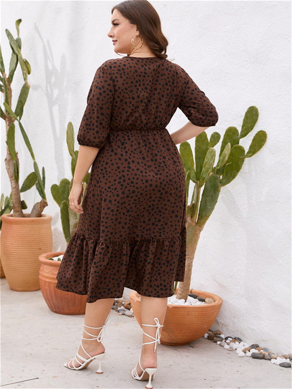 Liela izmēra seksīga vasaras punktveida sieviešu kokvilnas kleita ar augstu vidukli, 2023. gada jauna, brīva sieviešu sieviešu kleita ar volāniem