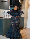 QFAF Nagy méretű női csipke átlátszó fodros szegély sellő trombita maxi hosszú ruha Szexi party klub bál estélyi hosszú ujjú ruhák