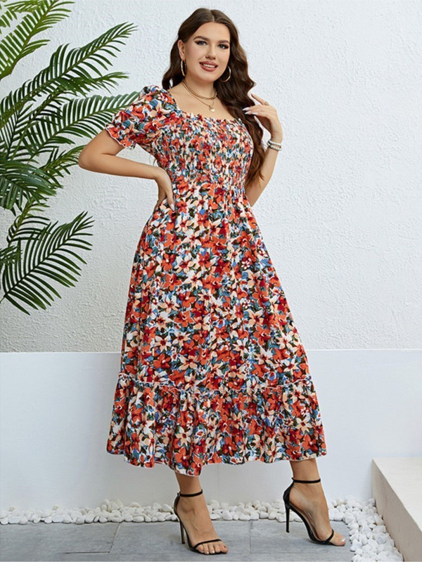 Rochie boho florală de vară marime plus rochii elegante subțire laides 3xl 4xl rochie lungă de modă pentru femei 2023 Robe Mjuer
