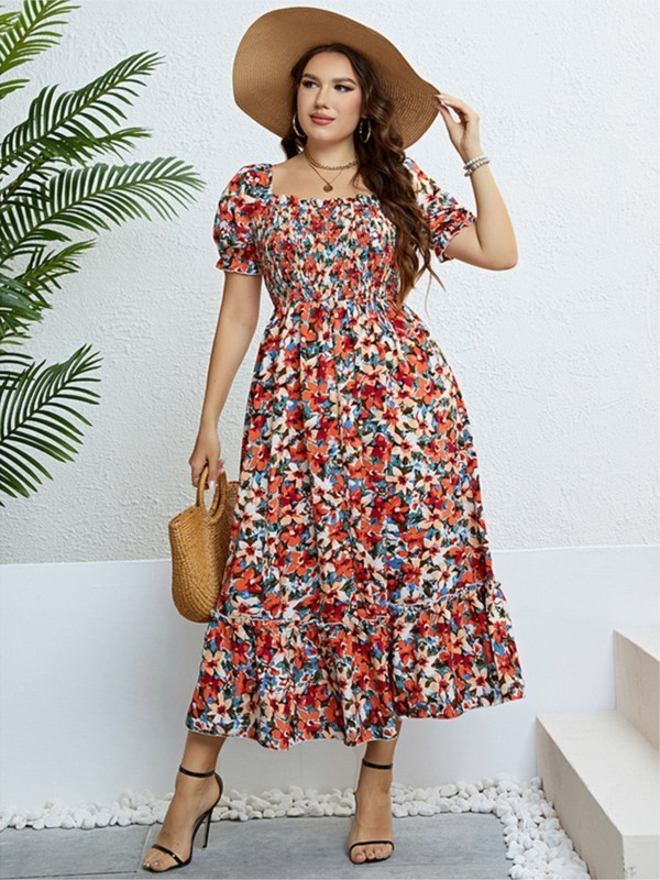Rochie boho florală de vară marime plus rochii elegante subțire laides 3xl 4xl rochie lungă de modă pentru femei 2023 Robe Mjuer