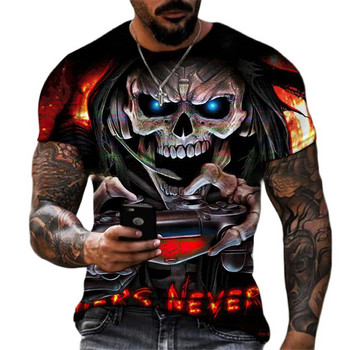 Модна мъжка тениска с графика на черепа и 3D печат Лятна тениска с O яка с къс ръкав Улична огромна тениска Свободни горнища тениска Мъжко облекло 6XL