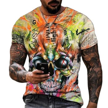 Fashion Skull Graphic 3D Print Ανδρική μπλούζα Summer O γιακά με κοντό μανίκι Street Oversized μπλουζάκι Loose Tops Ανδρικά μπλουζάκια 6XL