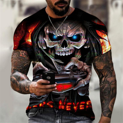 Mood Skull Graphic 3D Prinditud Meeste T-särk Suvine O Kaelus Lühikeste Varrukatega Tänava Suuremõõduline T-särk Lahtine Tops Tee Meeste Riietus 6XL
