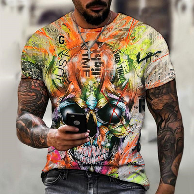 Mood Skull Graphic 3D Prinditud Meeste T-särk Suvine O Kaelus Lühikeste Varrukatega Tänava Suuremõõduline T-särk Lahtine Tops Tee Meeste Riietus 6XL