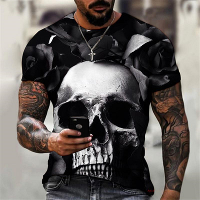 Mood Skull Graphic 3D Prinditud Meeste T-särk Suvine O Kaelus Lühikeste Varrukatega Tänava Suuremõõduline T-särk Lahtine Tops Tee Meeste Riietus 6XL