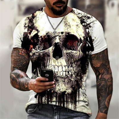Mood Skull Graphic 3D Prinditud Meeste T-särk Suvine O Kaelus Lühikeste Varrukatega Tänava Suuremõõduline T-särk Lahtine Tops Tee Meeste Riietus 6XL