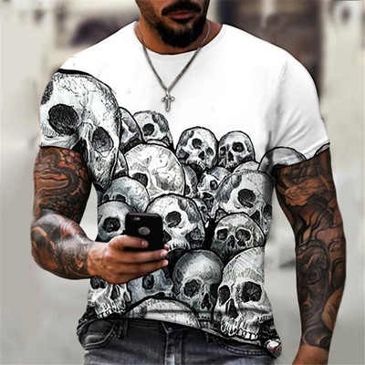 Mood Skull Graphic 3D Prinditud Meeste T-särk Suvine O Kaelus Lühikeste Varrukatega Tänava Suuremõõduline T-särk Lahtine Tops Tee Meeste Riietus 6XL