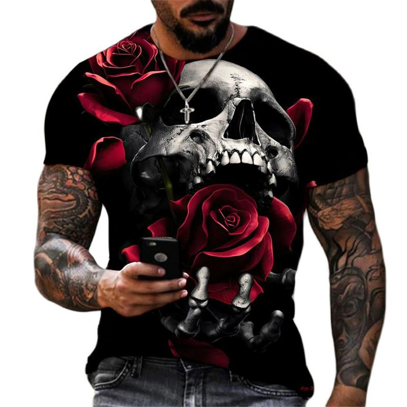 Mood Skull Graphic 3D Prinditud Meeste T-särk Suvine O Kaelus Lühikeste Varrukatega Tänava Suuremõõduline T-särk Lahtine Tops Tee Meeste Riietus 6XL