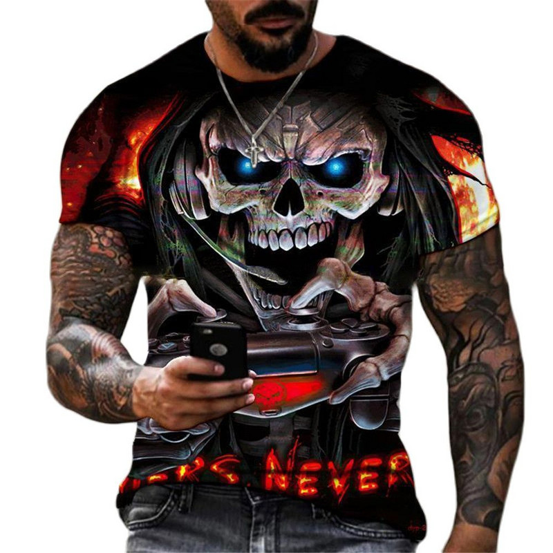 Mood Skull Graphic 3D Prinditud Meeste T-särk Suvine O Kaelus Lühikeste Varrukatega Tänava Suuremõõduline T-särk Lahtine Tops Tee Meeste Riietus 6XL