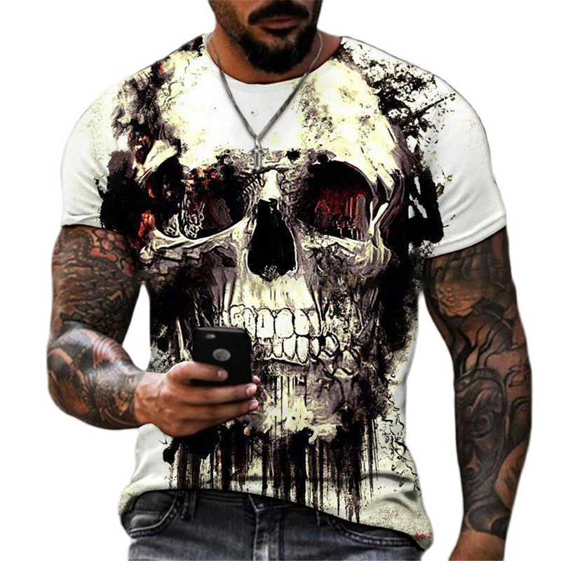 Mood Skull Graphic 3D Prinditud Meeste T-särk Suvine O Kaelus Lühikeste Varrukatega Tänava Suuremõõduline T-särk Lahtine Tops Tee Meeste Riietus 6XL