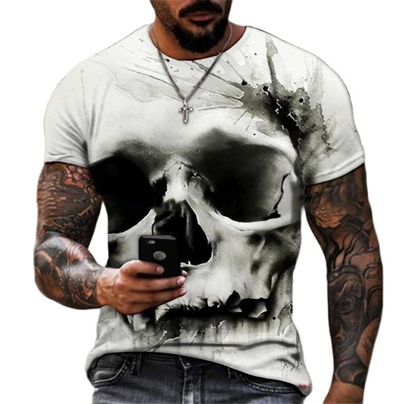 Mood Skull Graphic 3D Prinditud Meeste T-särk Suvine O Kaelus Lühikeste Varrukatega Tänava Suuremõõduline T-särk Lahtine Tops Tee Meeste Riietus 6XL
