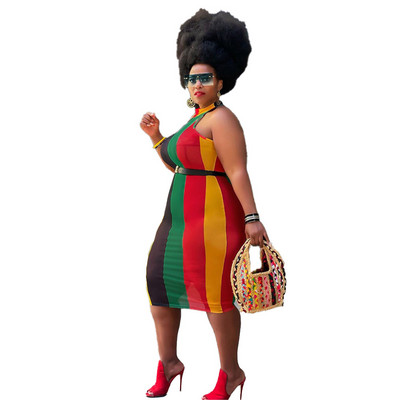 Plus Size Femei 5xl Rochie Patchwork Halter Rochie elegantă pentru dolofan Petrecerea de vară Robă fără mâneci Damă Moda Îmbrăcăminte cu ridicata