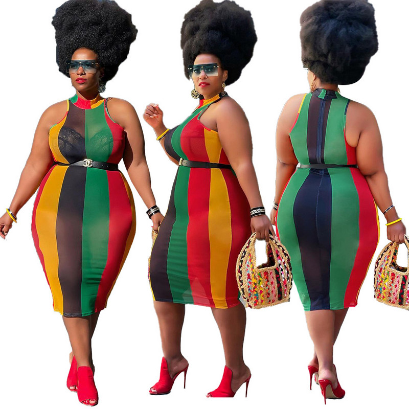 Plus Size Femei 5xl Rochie Patchwork Halter Rochie elegantă pentru dolofan Petrecerea de vară Robă fără mâneci Damă Moda Îmbrăcăminte cu ridicata