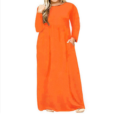 Haine de dimensiuni plus primăvară, toamnă, gât rotund, culoare uni, mânecă lungă, mozaic, buzunare, talie lejeră, rochie super maxi casual pentru femei