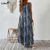 Ανοιξιάτικα καλοκαιρινά γυναικεία ρούχα σε σχήμα U γιακά με αντίθεση τύπωμα αμάνικα ανοιξιάτικα καλοκαιρινά ρούχα για φόρεμα με ακανόνιστο μήκος μέχρι τον αστράγαλο