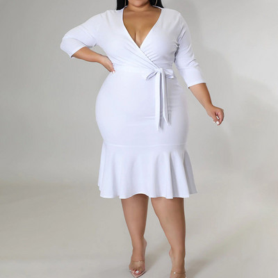 Női ruházat V-nyakú fűzős masszív patchwork fodros estélyi buli Szexi háromnegyedes ujjú táska csípős mini nagy ruha