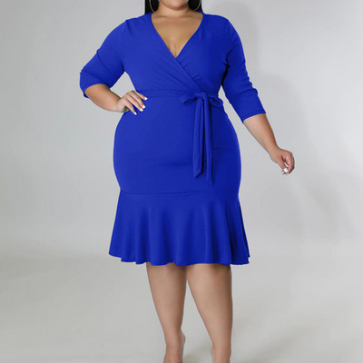 Női ruházat V-nyakú fűzős masszív patchwork fodros estélyi buli Szexi háromnegyedes ujjú táska csípős mini nagy ruha