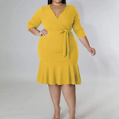 Női ruházat V-nyakú fűzős masszív patchwork fodros estélyi buli Szexi háromnegyedes ujjú táska csípős mini nagy ruha