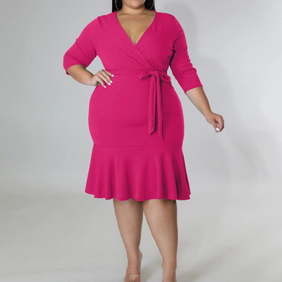 Női ruházat V-nyakú fűzős masszív patchwork fodros estélyi buli Szexi háromnegyedes ujjú táska csípős mini nagy ruha